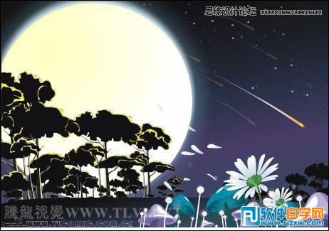 用coreldraw7设计月圆之夜飞逝的流星教程