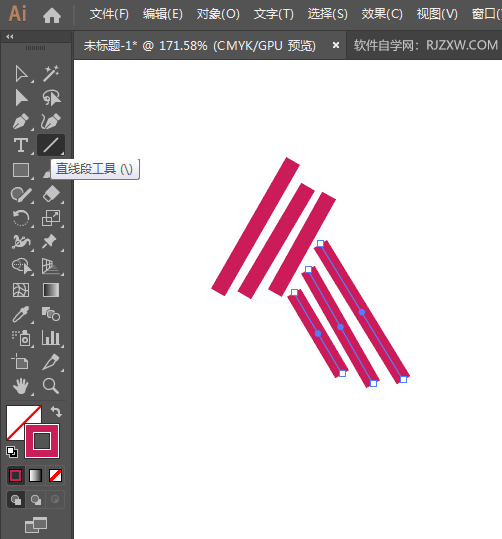 第2步,然後再使用直線段工具,繪製另三條直線出來,效果如下