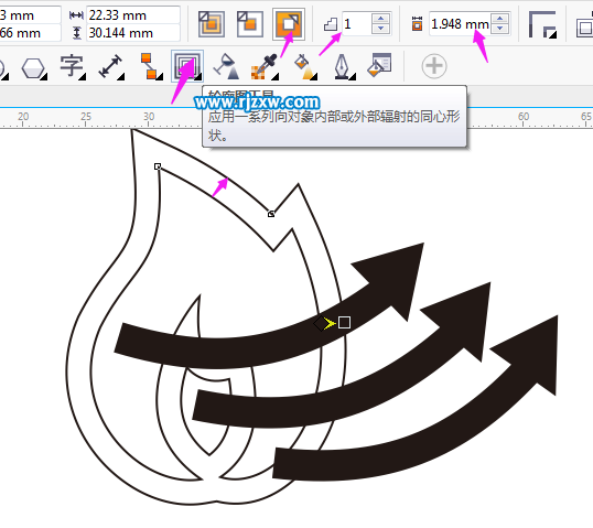 第10步:选中火焰图形,此教程由软件自学网首发,点击轮廓图工具