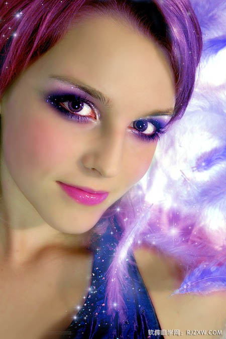 Photoshop打造亮紫色彩妆效果的美女照片